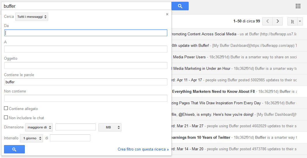 gmail come filtrare le email