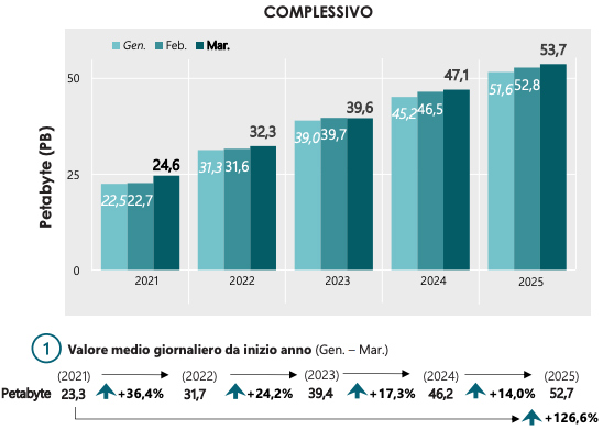 I dati relativi al traffico mobile giornaliero dal 2021 al 1025
